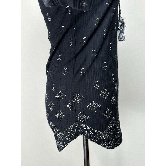 Lucky Brand Top Womens S Black Geometric Tie V-Neck Viscose Boho Peasant Blouse - Picture 4 of 16